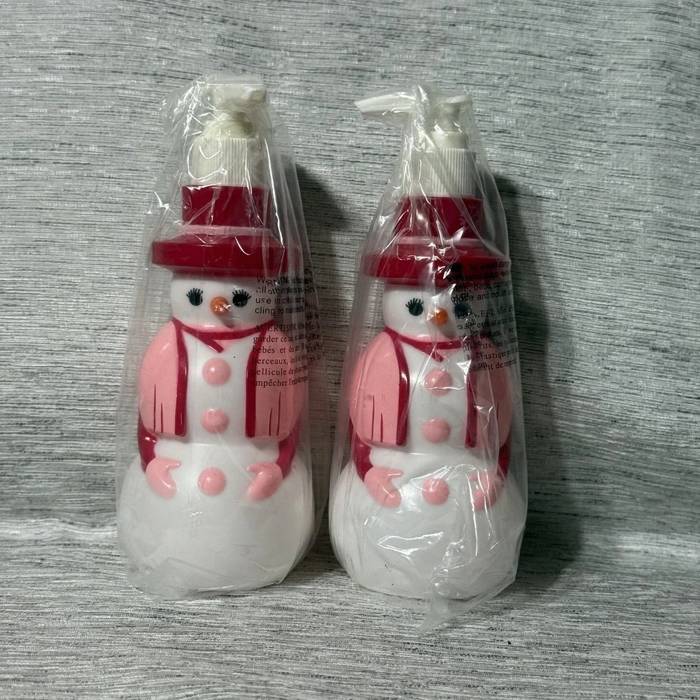 2005 AVON Christmas Jolly Snowwoman Lotion Soap Dispenser Decanter Pump Lot Of 2